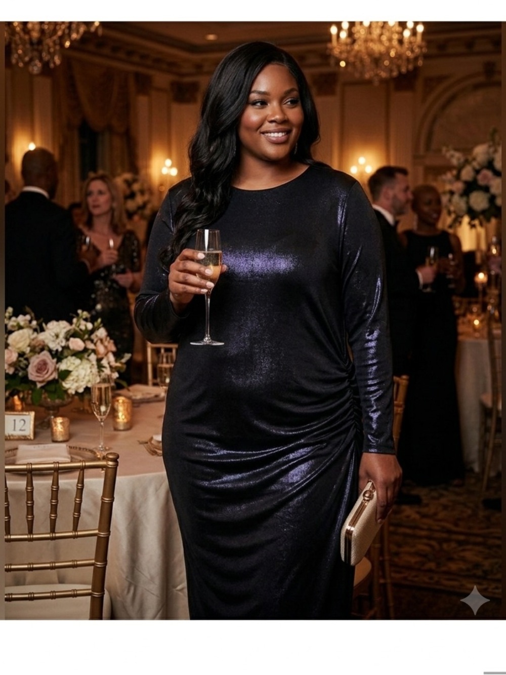Nina Parker Shimmering Black Long Sleeve Dress